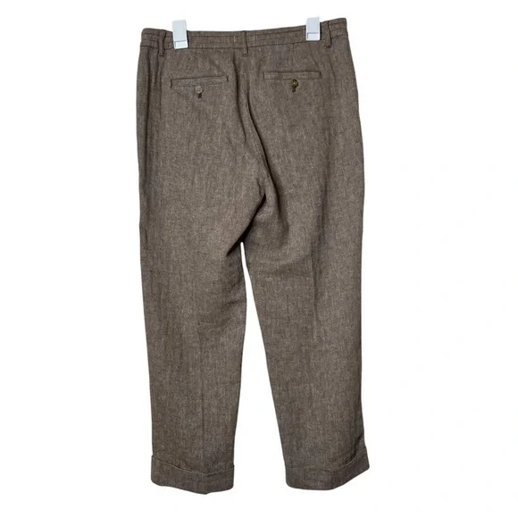 J. Jill Linen & Cotton Herringbone Pants Trousers In Coffee - Picture 5 of 10